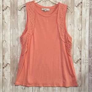 Loft Peach Floral Lace Detail Sleeveless Top Size Large